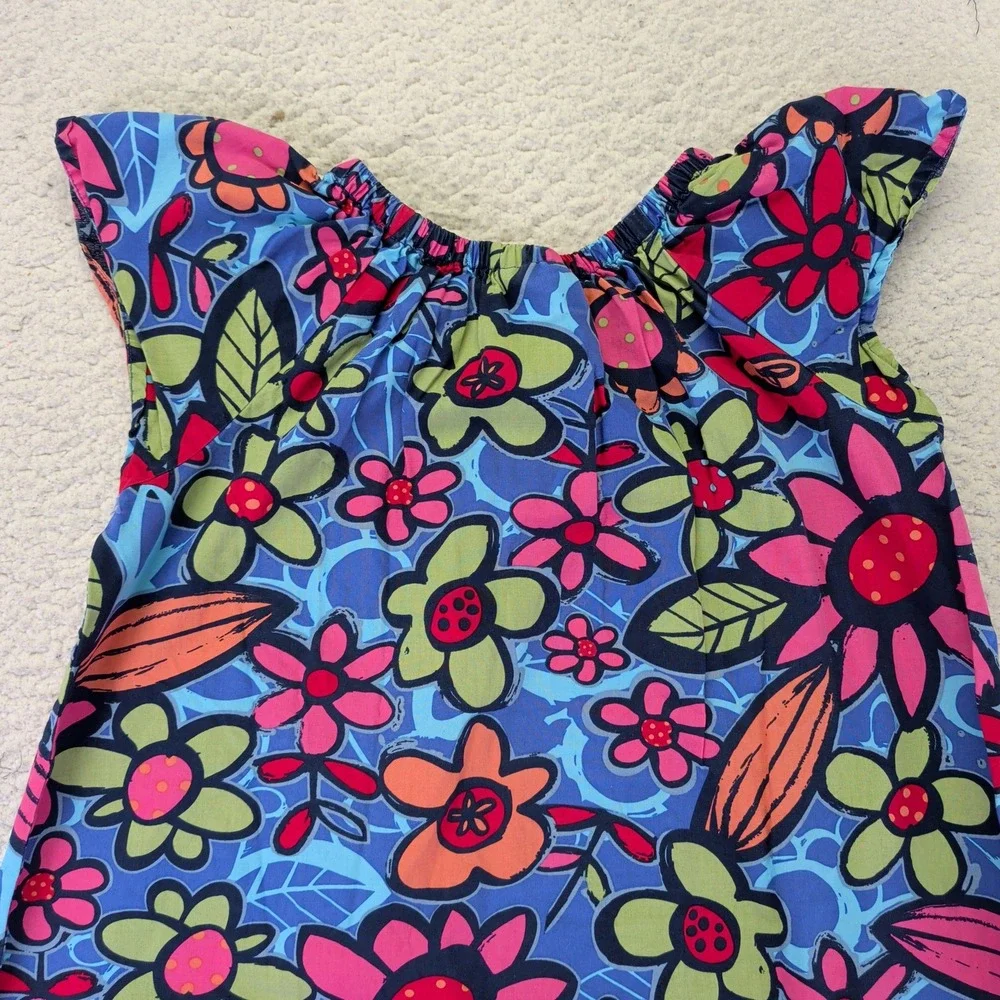 Hanna Andersson Retro Dress Bakery Blue Floral Cap Sleeve Cotton 140 US 10 38945